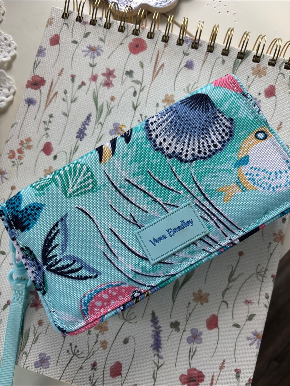 Vera Bradley Aqua Seashell & Fish Zip Wallet